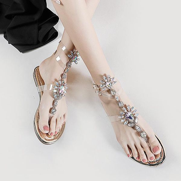 

colors 34-47 european and american explosion large size color water diamond chain flat bottom roman pinch female sandals, Black