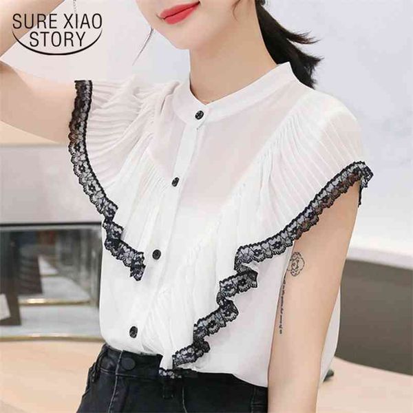 

blusas mujer de moda summer women blouse short sleeve chiffon shirts ruffles solid white 5008 50 210506