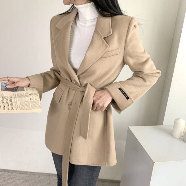 

jacket minimalist women woolen with belt long sleeve jackets business coat single breasted office ladies outerwear elegant qdnk wihq, Black;brown
