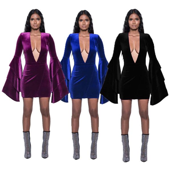 

2021 new fashion standard european deep v fashion one-piece dress large size, Black
