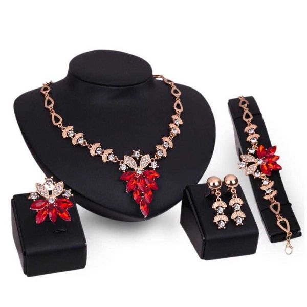 

jewelry sets luxury designer bracelet women rhinestone grape pendant necklace stud earrings ring set dubai bridal wedding party decor access, Black