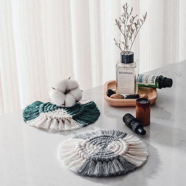 

mats & pads 1pc hand-woven cotton rope thick anti-scalding pad heat-resistant creative dining table mat