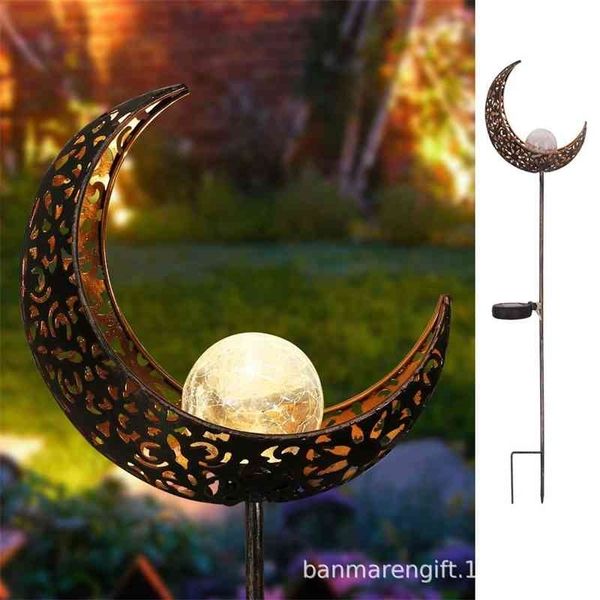 

led flame courtyard lawn lamp, solar iron hollow moon lamp