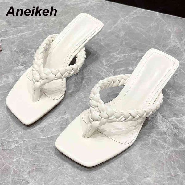 

pu slippers women's summer shoes thong thin heel fashion slides ladies shallow solid casual flip flops elegant 210507, Black