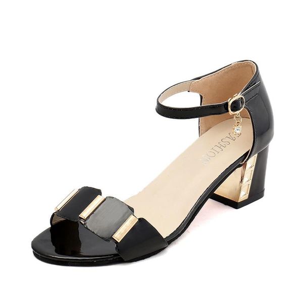 

summer women sandals fashion high heel casual shoes crystal pu buckle footwear pumps female party wedding, Black