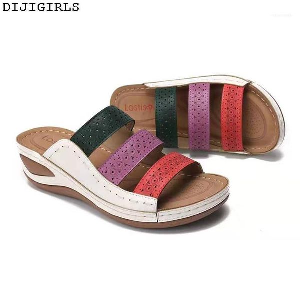 

slippers platform outside mixed color open toe flat bottom women sandals summer 2021 fashion low heels breathable1, Black