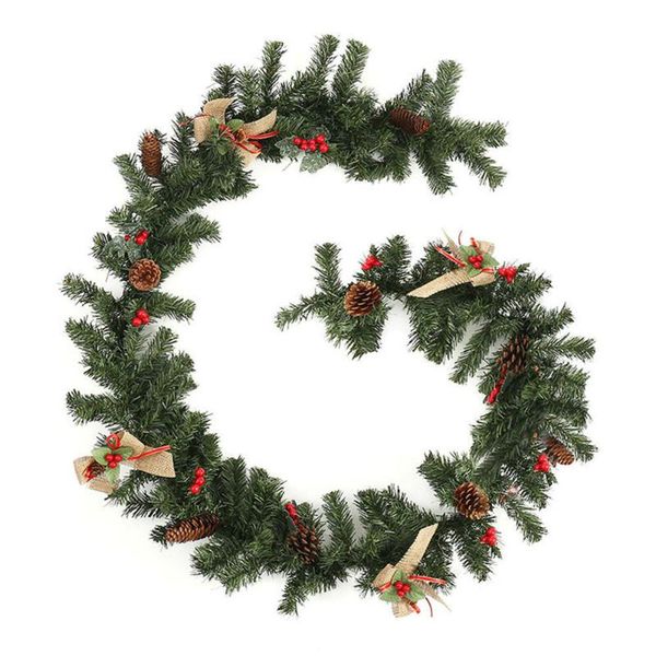 

1.8m christmas artificial flower garland wreath green tree cane rattan ornament xmas party supplies home door stairs decor decorative flower