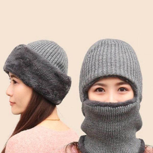 

beanies coral fleece winter hat men's scarf warm breathable wool knitted for women double layers protection cap