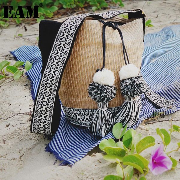 

evening bags [eam] women summer retro ethnic style bucket canvas tassel personality all-match crossbody shoulder bag fashion 2021 18a2478