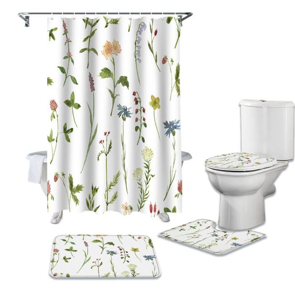 

shower curtains flowers floral bathroom mat set durable waterproof curtain pedestal rug lid toilet cover bath rugs