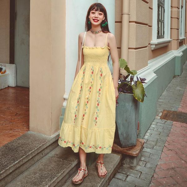 

casual dresses 2021 seaside holiday beach skirt women's travel harajukuthai suspender french cropped pleated halter cottagecore boho dr, Black;gray