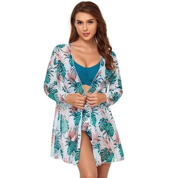 

one-piece suits bikini swimwear mesh printed high waist swimsuit female three-piece separates set swimming bathing suit beachwear