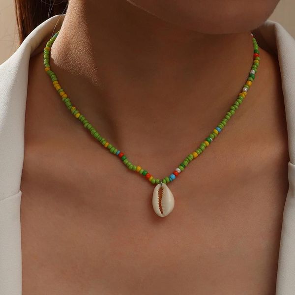 

pendant necklaces bohemian transparent rice beads shell handmade beaded necklace female boho travel beach holiday wind party gift wholesale, Silver
