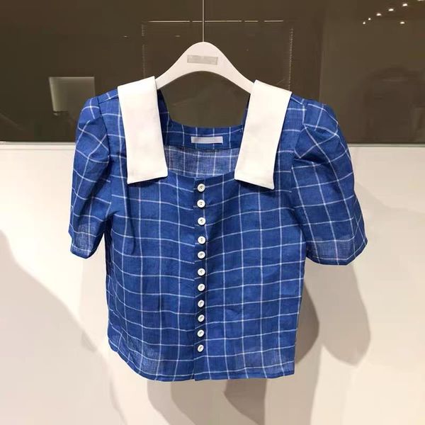 

women's blouses & shirts kymakutu 2021 puff sleeve short plaid women clothes kawaii sweet ladies shirt wild fashion blouse female, White