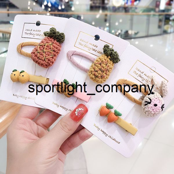 

2pcs/set new girls cute knitting rabbit flower pineapple ear hair clips children candy barrettes hairpins kids hair accessories, Slivery;white