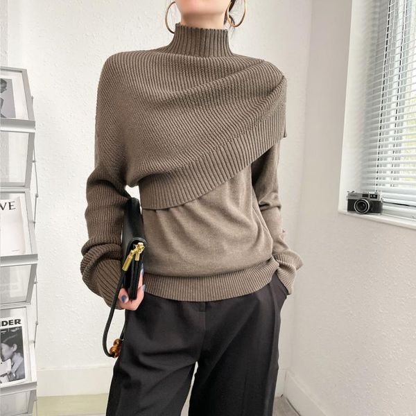 

women's sweaters turtleneck sweater women chic lantern sleeve korean criss-cross irregular pullovers half gray knitted, White;black