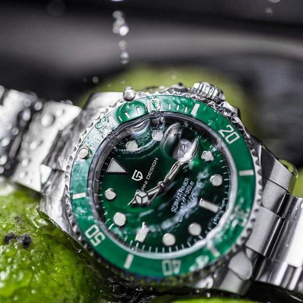 

wristwatches pagani design mens watches automatic green watch men stainless steel waterproof fashion sport mechanical wristwatc, Slivery;brown