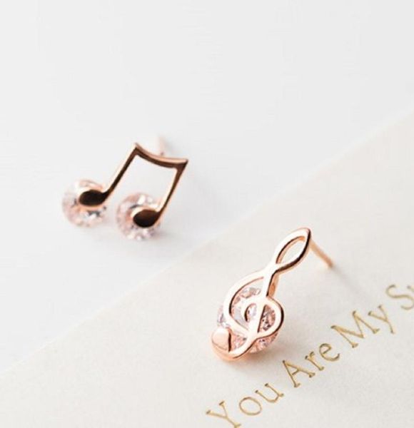 

stud fashion style zircon music note treble clef earrings, Golden;silver