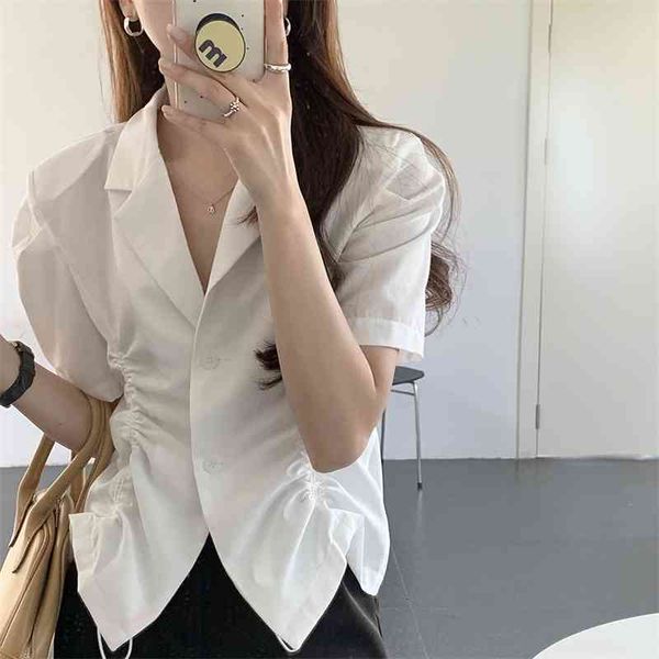 

women's blouses & shirts stylish femme v-neck summer all match solid loose-fitting slim office lady casual chic brief mzgq, White