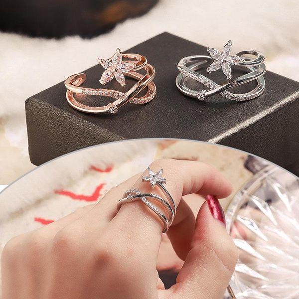 

wedding rings ullz 2021 arrival zirconia crystal rose gold color open adjustable for women anniversary jewelry ur212, Slivery;golden