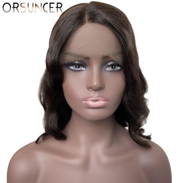 

lace human hair wigs loose deep wave brazilian 18inch middle part 13*4 wig machine-made for women remy, Black;brown