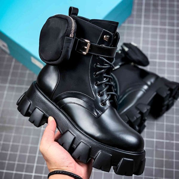 

boots 2021 fall/winter shoes women's leather and nylon fabric short fashion black platform martin cjnl