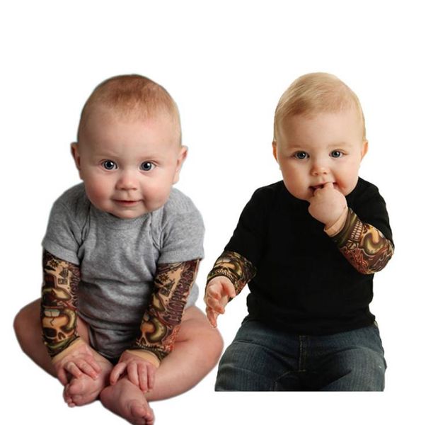 Baby Junge Strampler Tattoo Gedruckt Ärmel Kleinkind Jumpsuit Baumwolle Infant Mädchen Bodysuit Designer Baby Kleidung Schwarz Grau Optional DW4309