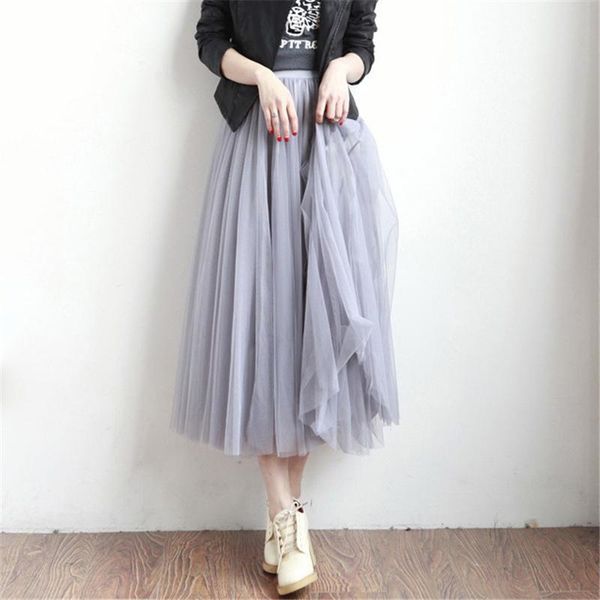 

skirts students school uniforms tulle womens black gray white skirt elastic high waist pleated midi