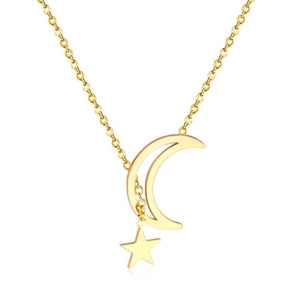 

pendant necklaces stainless steel crescent star necklace for women hollow moon and clavicle chain gold color mirror polished, Silver