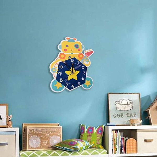 

wall clocks ag59 robot clock, silent clock operated for bedroom playroom living room, cartoon kids room decor