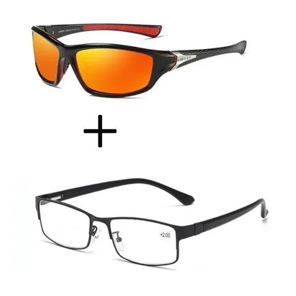 

sunglasses 2pcs alloy metal frame business style reading glasses for men women and sports red mirror polarized sun, White;black