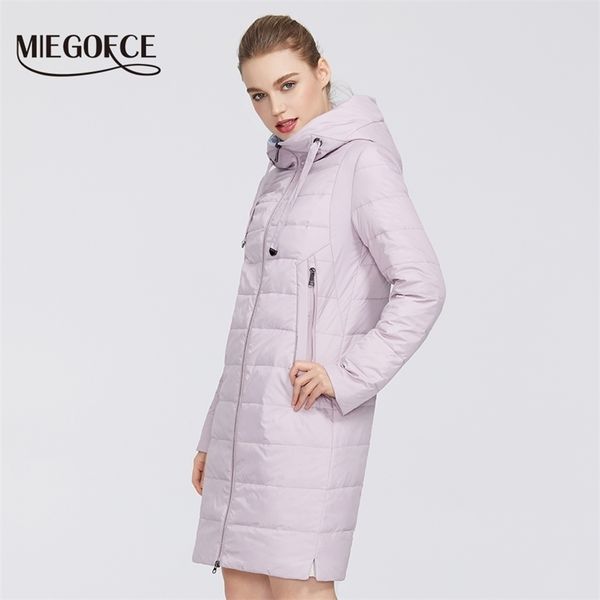 

miegofce designer collection women jacket with zipper and medium knee length resistant collar hood coat 211013, Black