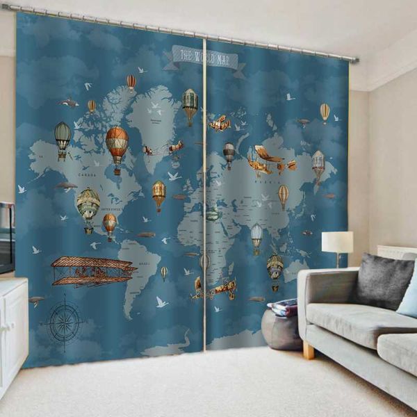 

curtain & drapes morden blue map curtains 3d blackout for living room bedding cotinas para sala