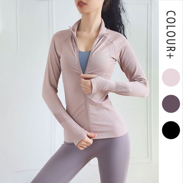 

women jackets coats clothing tracksuit girls autumn ladies sports running fitness yoga jacket zipper sweater with finger stand collar slim, Black;brown