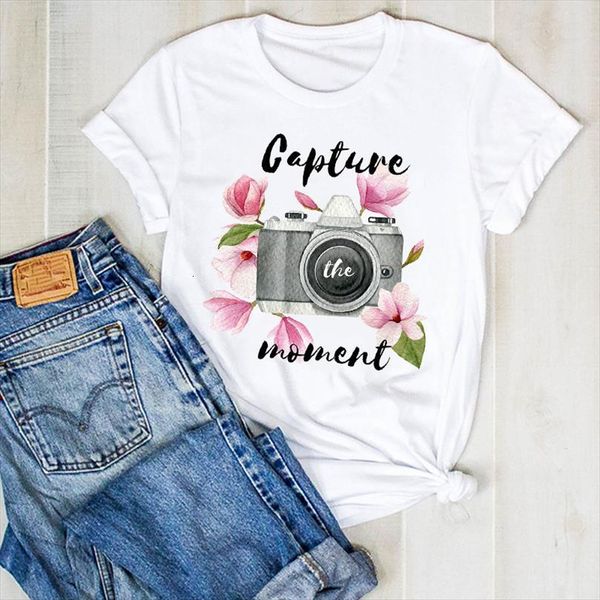 

and women lady vintage camera men t shirts cartoon floral ladies summer tee womens female clothes graphic, White;black