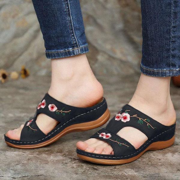 

women slippers shoes casual beach woman sandals ladies flower flip flops, Black
