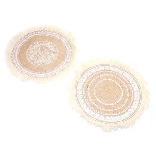 

mats & pads 2pcs tableware placemats heat resistant chic tassel knit home (white)