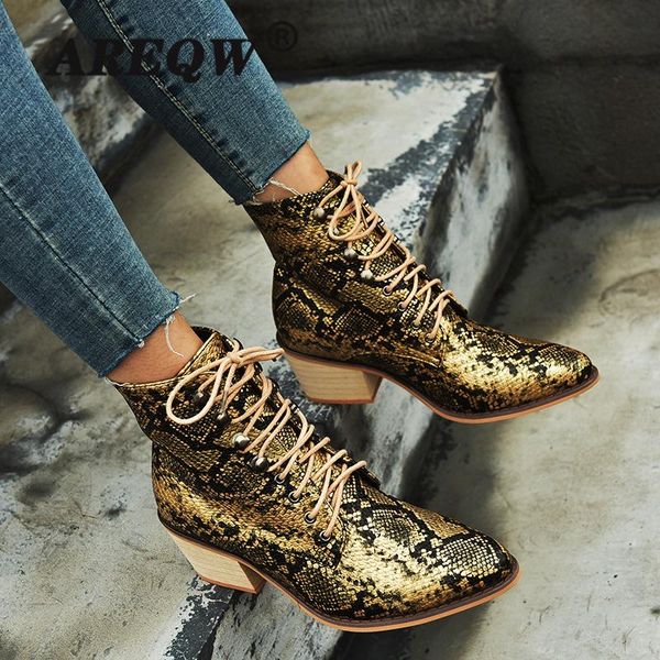 

boots plus size ankle for women platform fashion square heel serpentine lace-up pointed toe shoes casual, Black