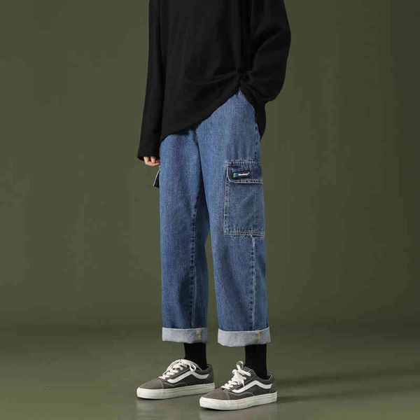 

men's jans calÃ§a jans masculina stilo corano, calÃ§a d cowboy rta casual com bolsos grans, moda azul, prna larga solta para outono, Blue