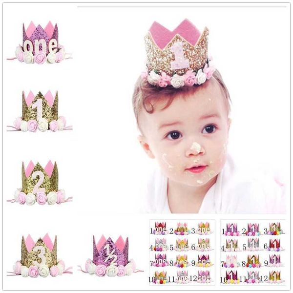 

happy first party hats decor cap one birthday hat princs crown 1st 2nd 3rd year old number baby kids hair accsory