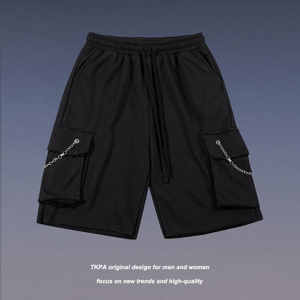 

tkpa shorts high street zipper multi pocket functional vibe style loose casual sportswear capris, White;black