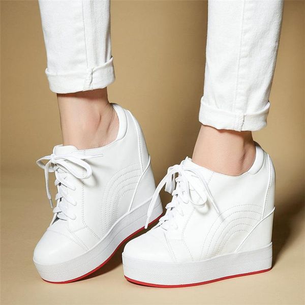 

boots lace up fashion sneakers women genuine leather wedges high heel ankle female round toe platform pumps shoes casual, Black