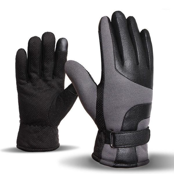 

cycling gloves motorcycle men's winter touch screen thickening plus velvet warm outdoor non-slip sports riding leather windproof1, Black