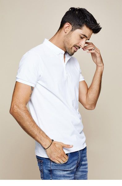 

men's polos summer shirt short sleeve lapel slim black white top, White;black