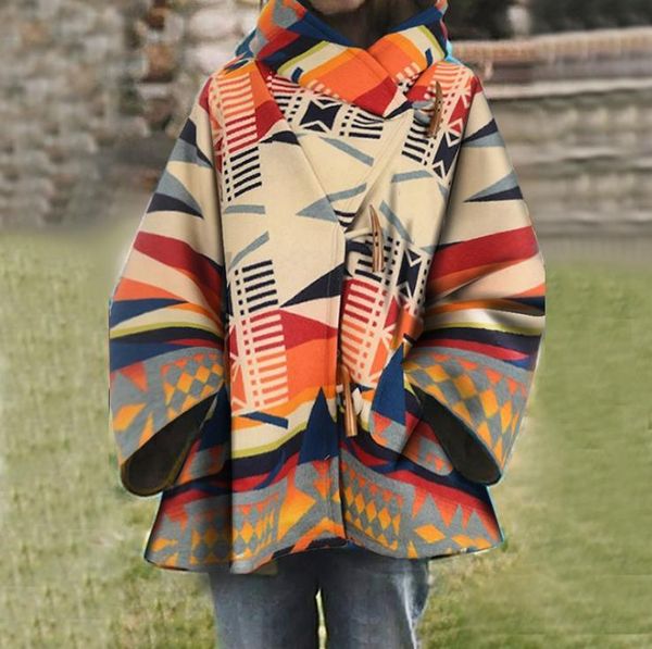 

winter women's wool blends cape coats oversized hip hop hooded horn button ladies coat fashion england warm outwear female &, Black