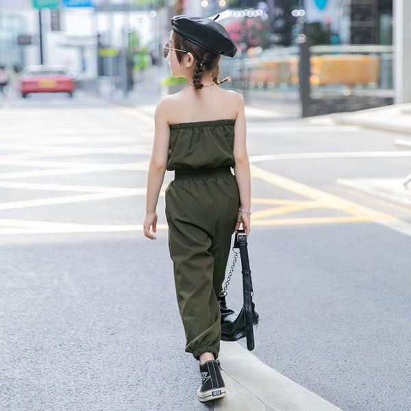 

clothing sets wear girls work jumpsuit 2021 foreign style childrens fashion breast-wrapped pants song xiaorui same, White