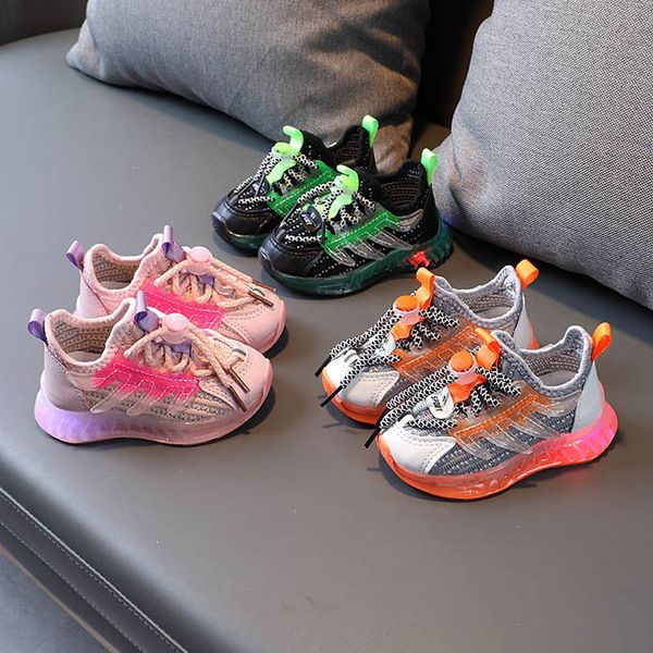 

baby athletic kids shoes children sneakers girls boys footwear child spring autumn led running shoe sports moccasins soft casual wear b7416, Black