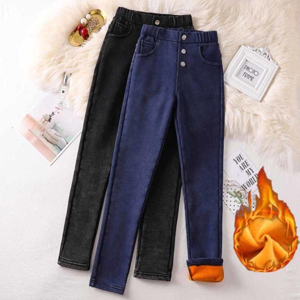 

women's jeans 2021 stretch thicken velvet pencil woman high waist denim pants autumn winter plus size 6xl trousers, Blue