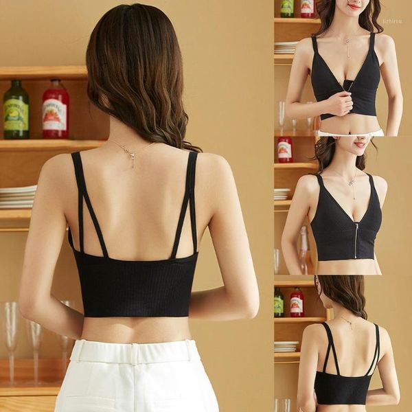 

camisoles & tanks zipper crop tube women lingerie streetwear comfortable tank sports wireless camisole sleeveless i5l3, Black;white
