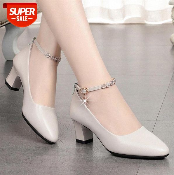 

mid-heel women's single shoes thick heel pointed toe buckle high heels rhinestone mother #di34, Black